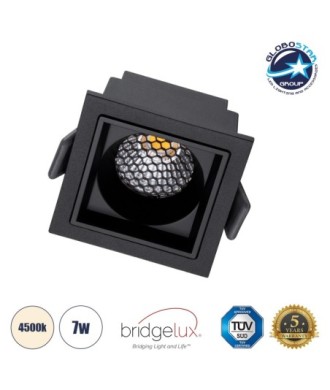 GLOBOSTAR® PLUTO-S 60268 Χωνευτό Downlight Σποτ με Honeycomb Anti Glare Reflector LED 7W 910lm 38° AC 220-240V IP20 Φυσικό Λευκό 4500K - Bridgelux COB Chip & TÜV SÜD Driver - Μαύρο Ματ - Μ6.4 x Π6.4 x Υ4.9cm - Q5.5 x 5.5cm - 5 Χρόνια Εγγύηση